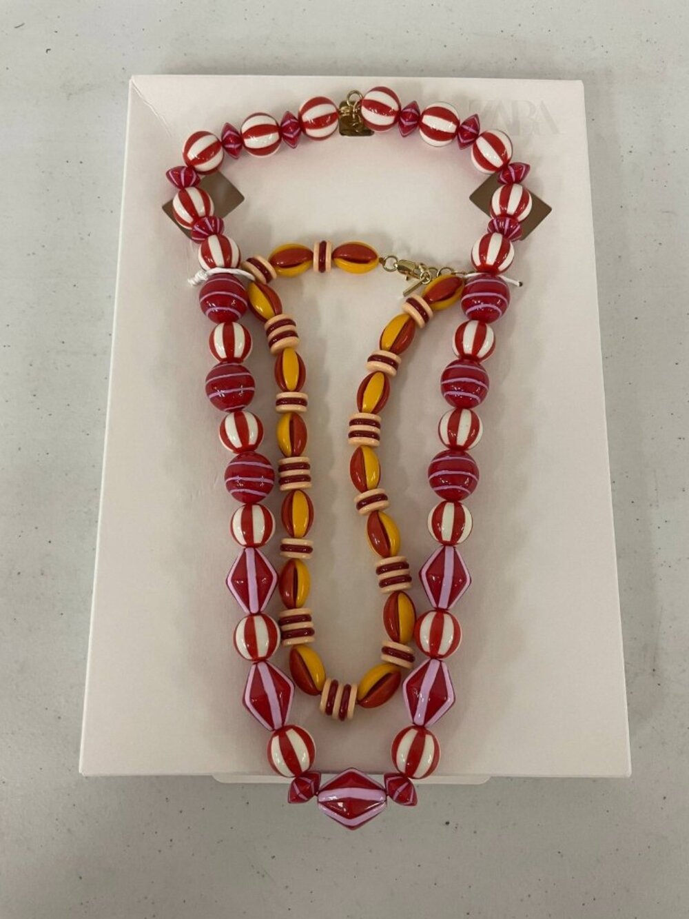 Zara Multi-Strand Beaded Necklace Red Yellow Pink Colorful Statement Jewelry New
